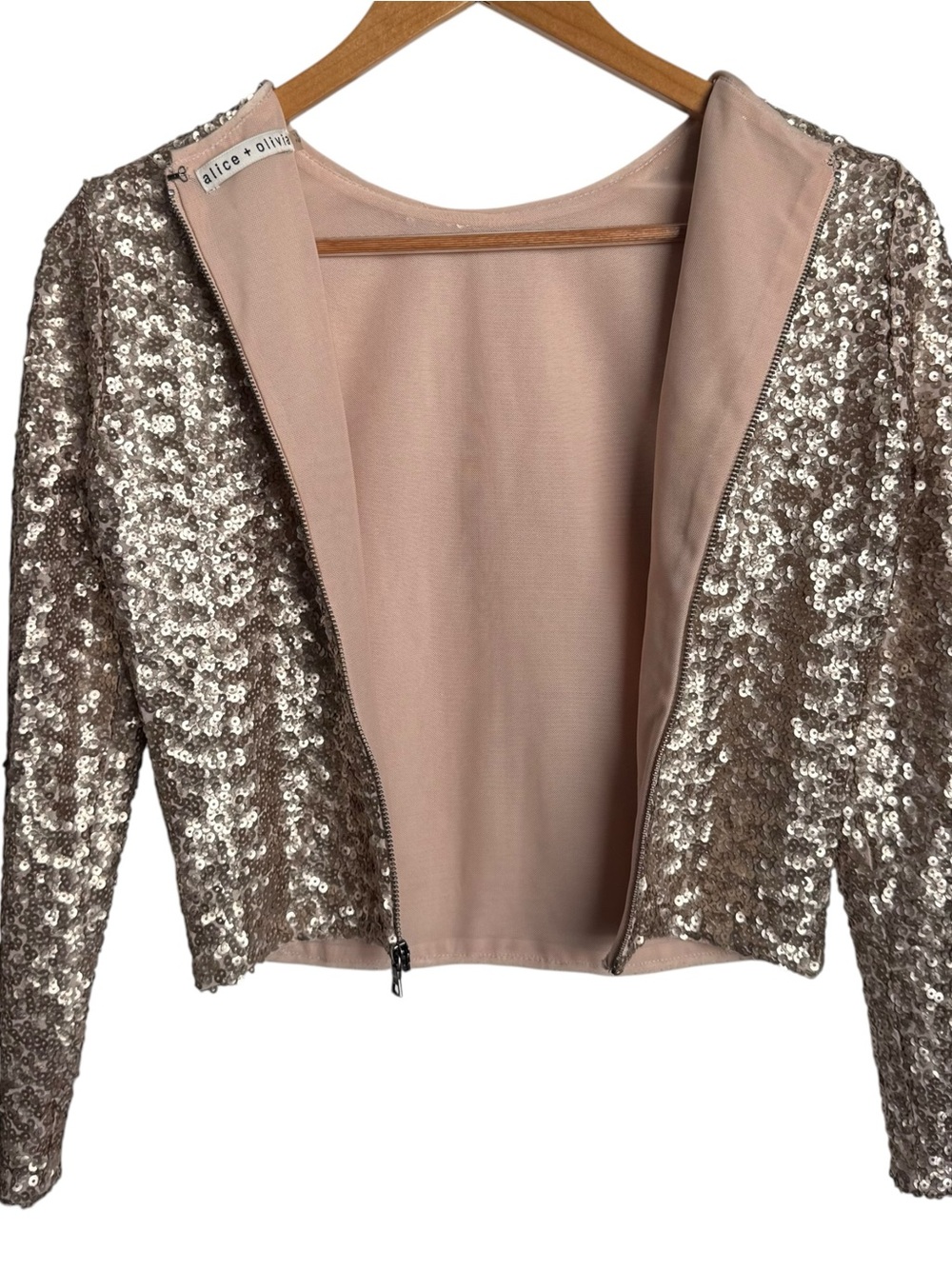 Alice + Olivia Sequin Cropped Top Pencil Midi Skirt Set Size 2 Champagne Gold - Picture 5 of 15